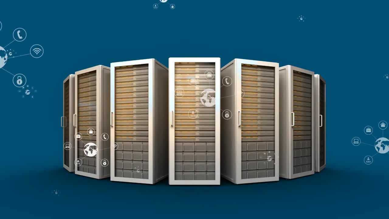 컴퓨터 서버를 통해 아이콘으로 네트워크의 애니메이션