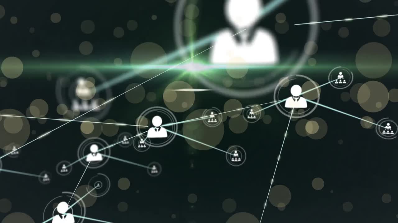 Animation of network of connections and yellow dots over black background