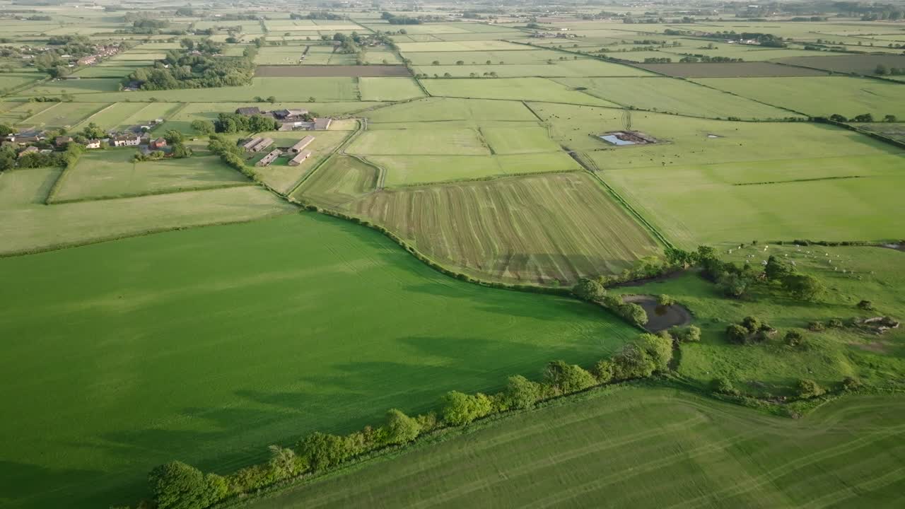 Patchwork of arable farmland fields. Pilling, Lancashire, UK.