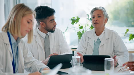 meeting, tablet or senior doctors in discussion