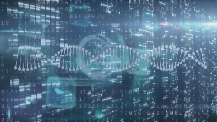 Animation of dna strand, data processing over computer servers