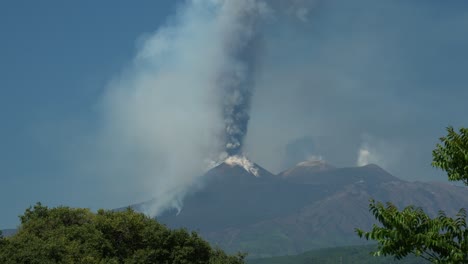 timelaps shot of big smoke, cloud during eruption of mt. etna, volcano in sicily, italy