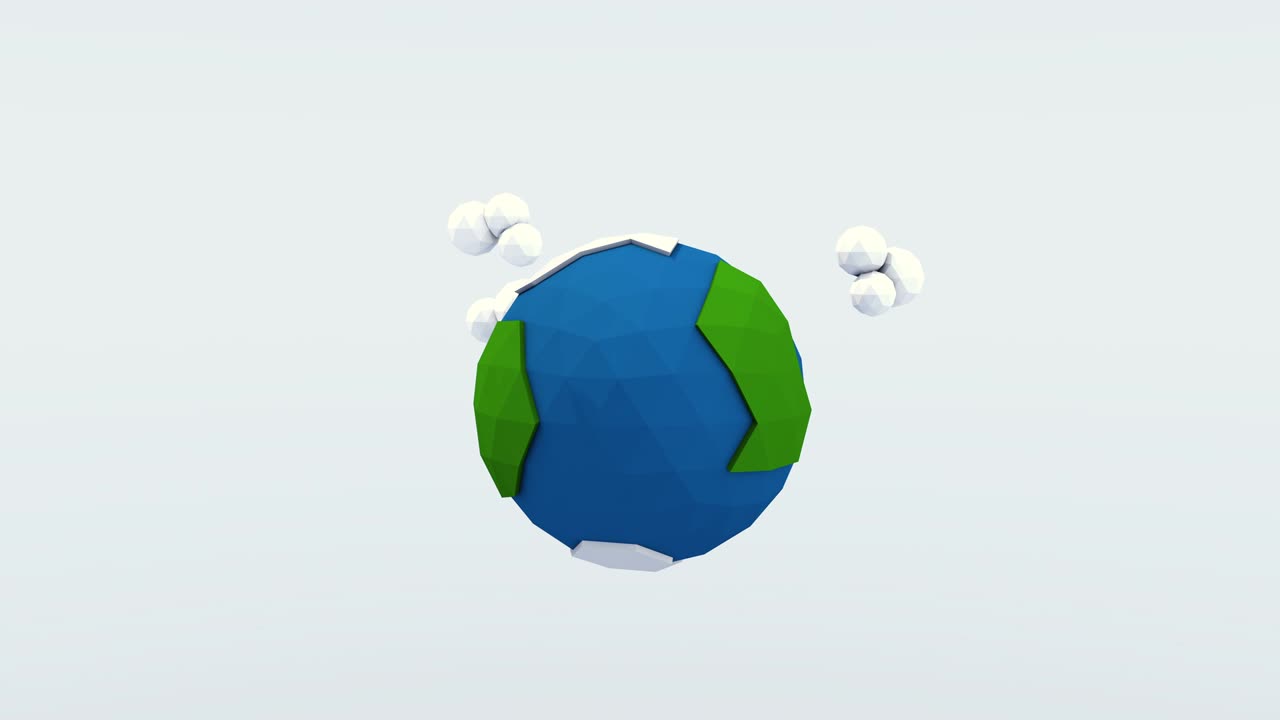 planeta tierra de bajo diseño poli con nubes girando - bucle sin costuras