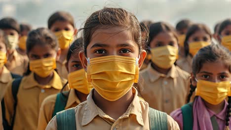 school children wearing face masks during pandemic