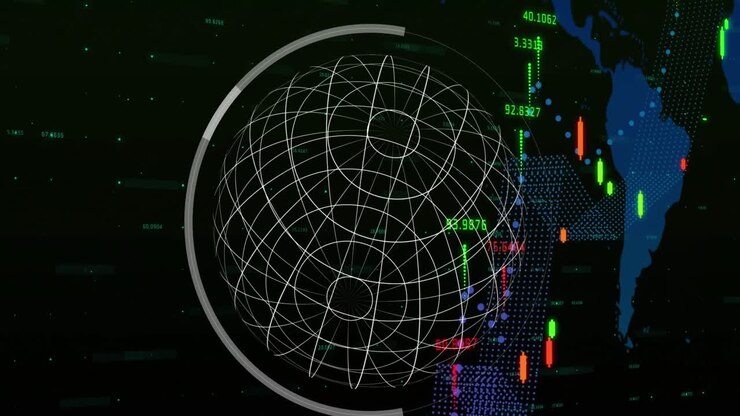 Animazione di un globo su elaborazione di dati finanziari