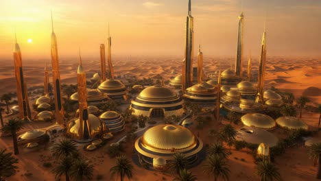 golden city in the desert at sunrise