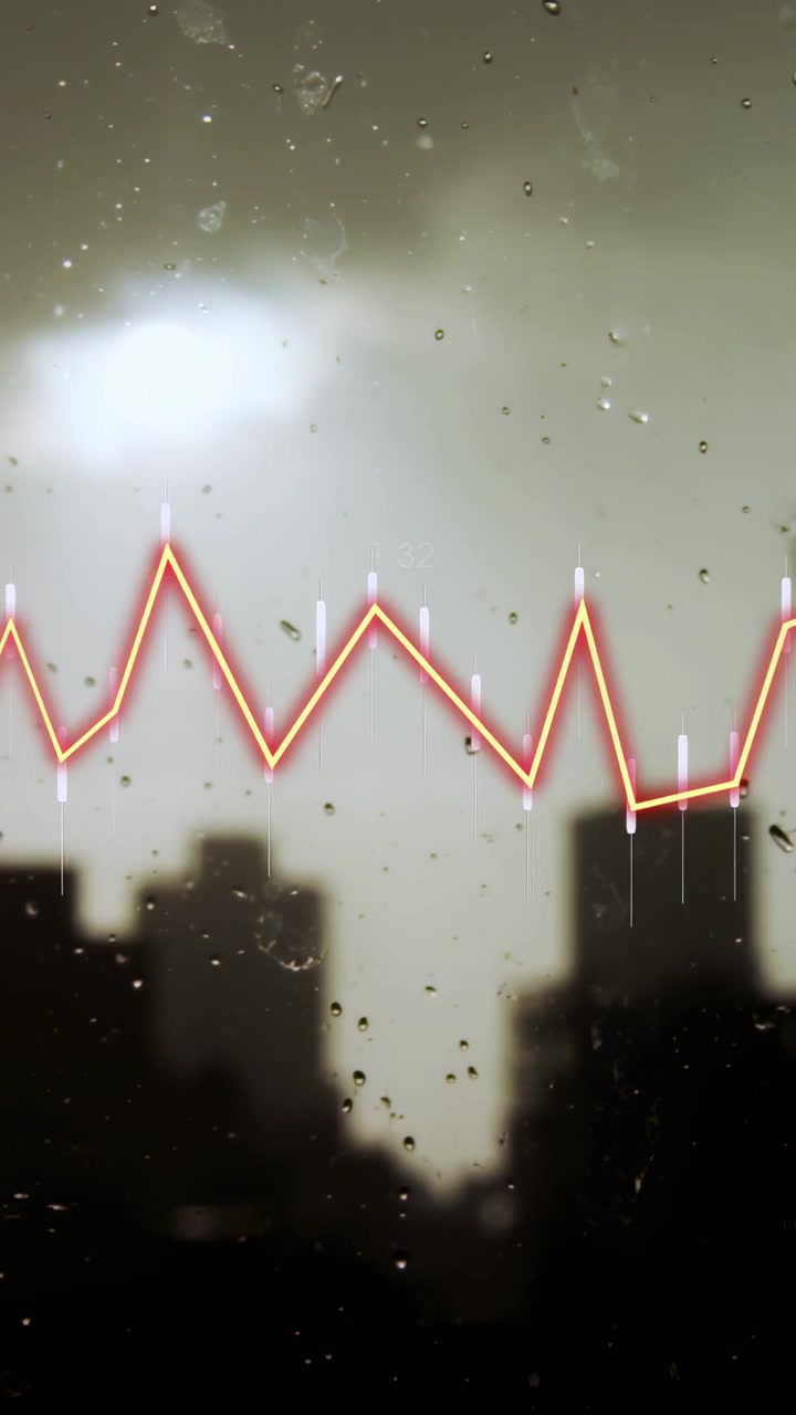 Vertical video: Rainy window showing bars pulsing and red line reacting to audio, settling values