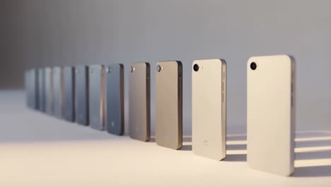 row of modern minimalist smartphones