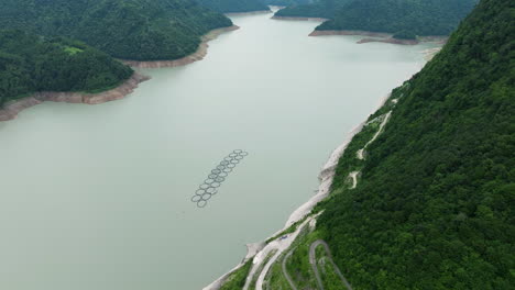 aerial view of jvari enguri reservoir, patara enguri river in georgia