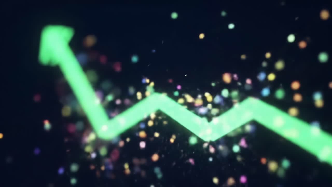 Visualization of Market Trends With Glowing Graphics and Colorful Particles in a Dark Background