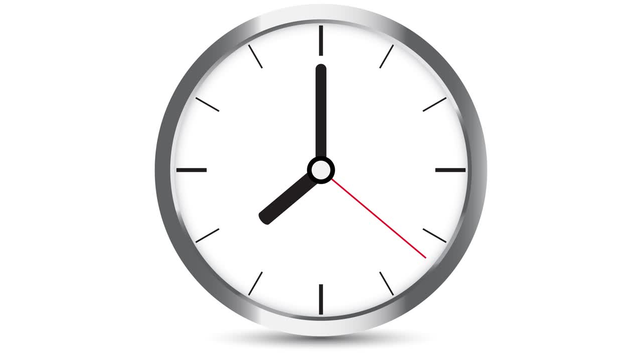 Animation of ticking colored flat wall clocks