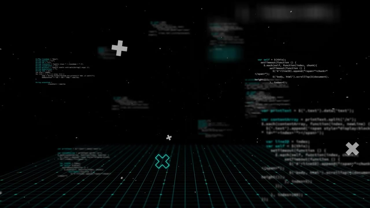Animation of data processing and interference on black background