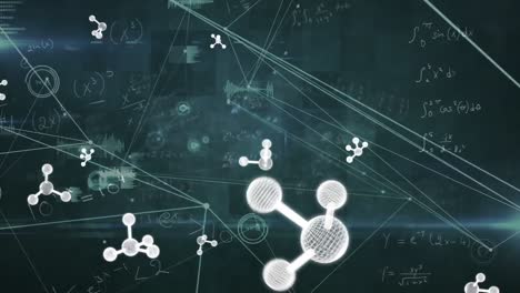 Animación-De-Moléculas-Y-Ecuaciones-Matemáticas-Sobre-Conexiones-Sobre-Fondo-Negro