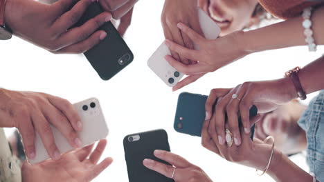 Hands,-phone-and-communication-with-friends