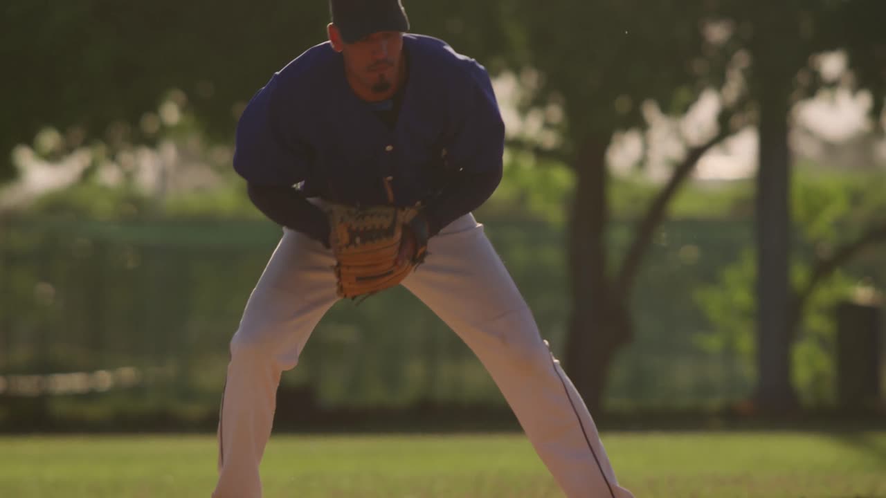 Baseball player catching a ball during a match