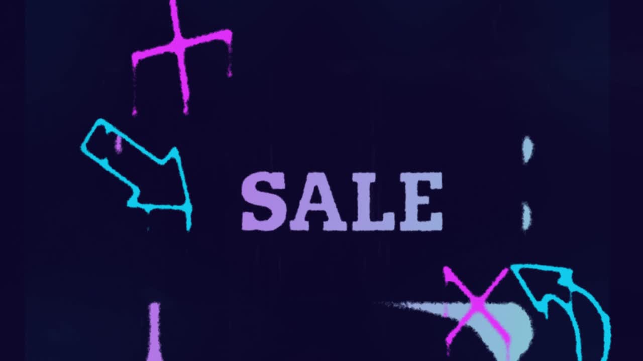 검은색 배경의 아이콘 위에 판매 텍스트의 애니메이션.