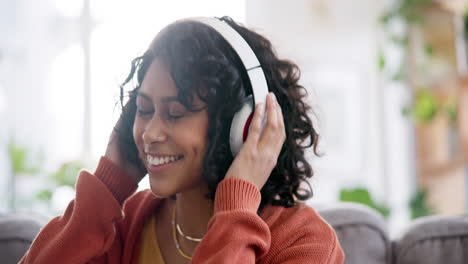 Home,-dance-and-woman-with-headphones