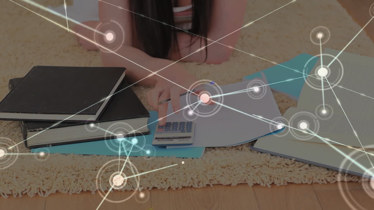 배경에서 데이터 처리를 통해 교실에 있는 아이들의 애니메이션