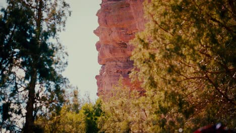 Close-up-of-North-Rock-Formations-at-Red-Rocks-Amphitheatre-framed-by-trees-on-a-sunny-day