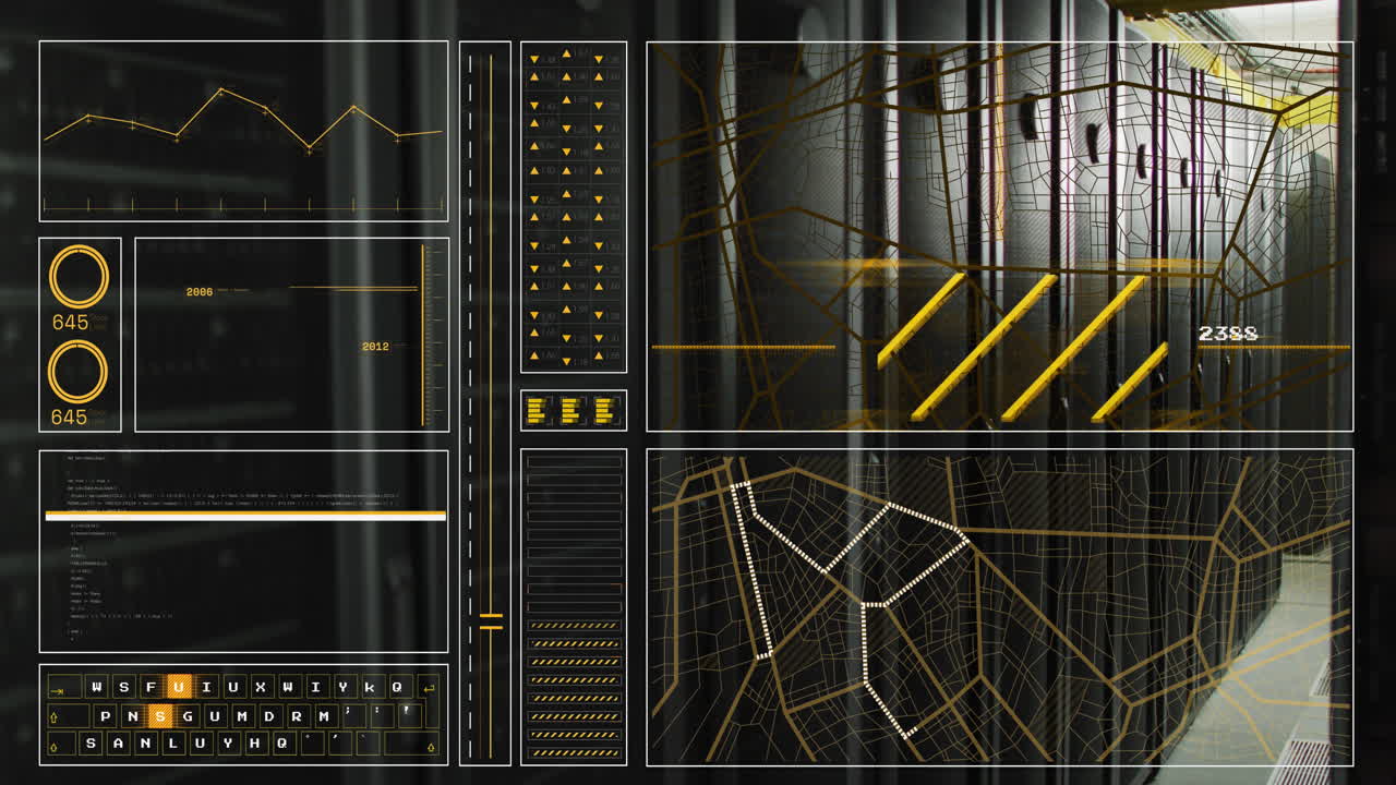 animación de la interfaz con el procesamiento de datos contra la sala de servidores de computadoras