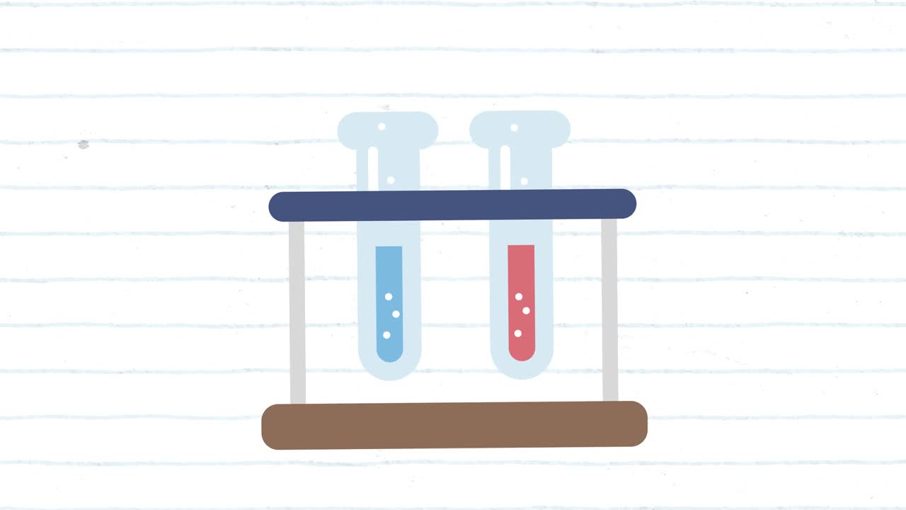 ⁇ 색 바탕에 파란색 선을 가진 두 개의 시험관의 애니메이션