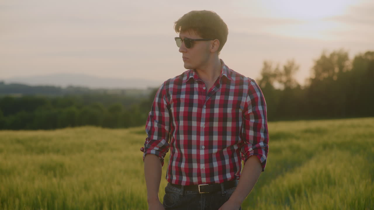 Portrait of Fashionable Farmer Against Sunset