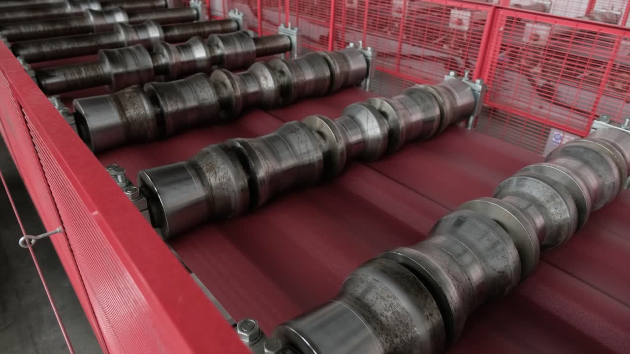 Metal sheet forming machine at the modern metalwork factory.