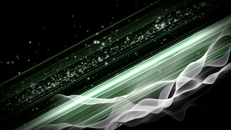 animación futurista con objeto de onda y partículas de brillo en cámara lenta, 4096x2304 bucle 4k