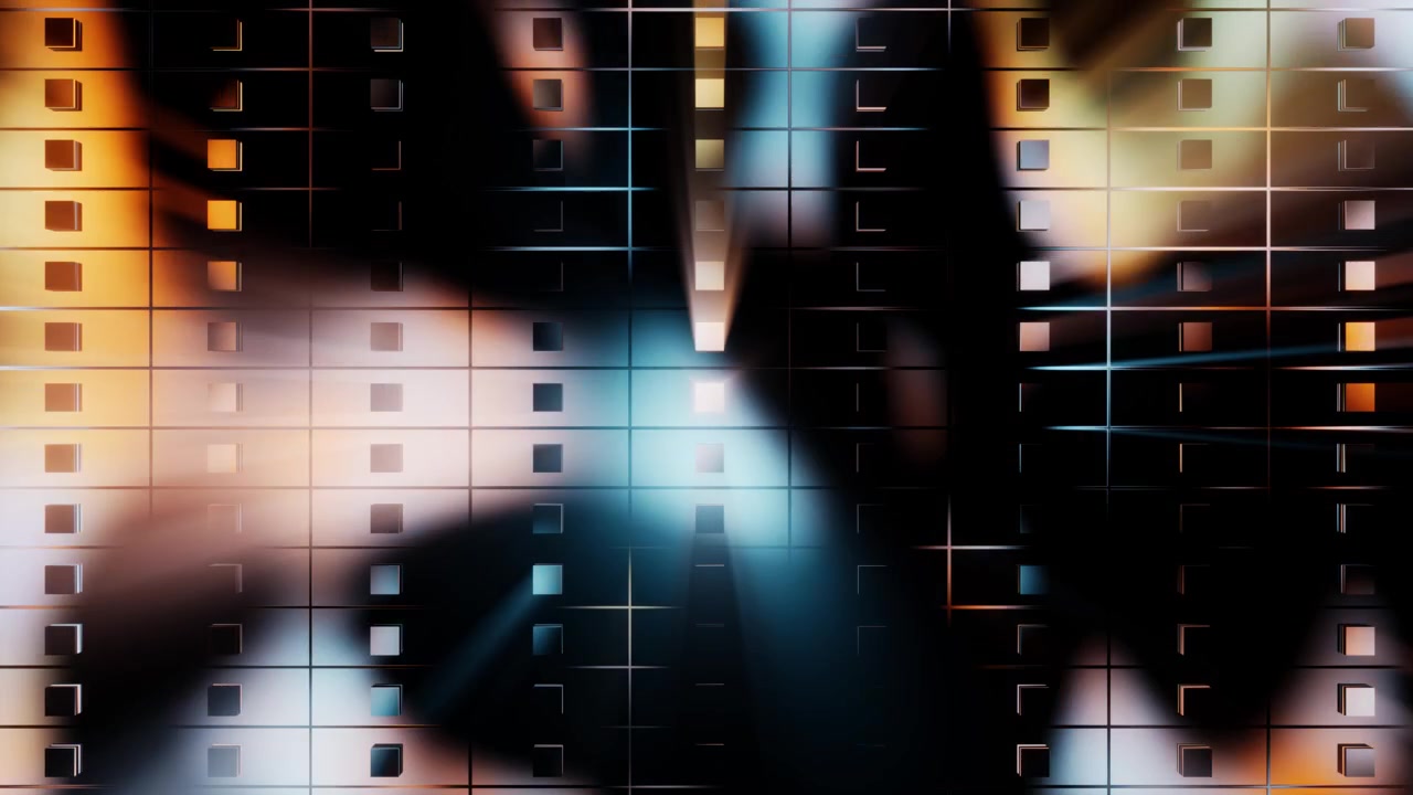 Abstract 3D digital grid with glowing blue and orange lights