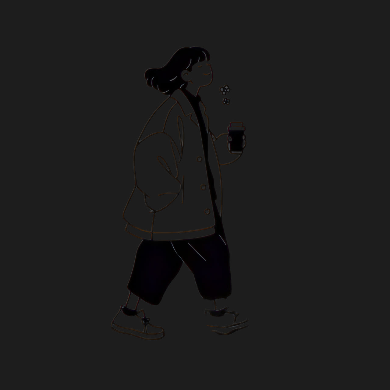 Line art woman with coffee animation isolated asset, transparent 4K video, alpha channel, ProRes