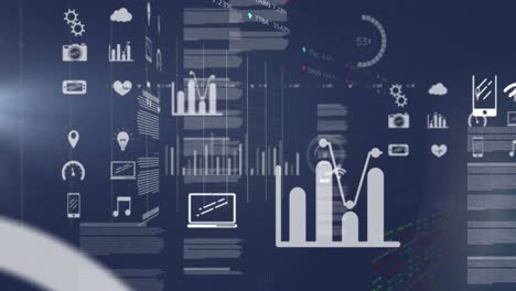 Animation-of-statistical-and-stock-market-data-processing-against-blue-background