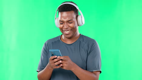 Music-headphones,-phone-and-black-man-laughing