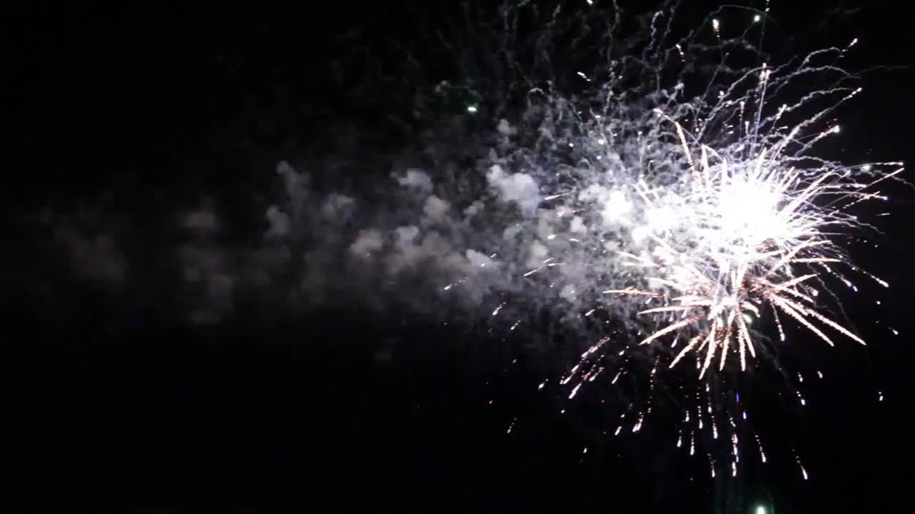 Fireworks with black background in the right side of the frame