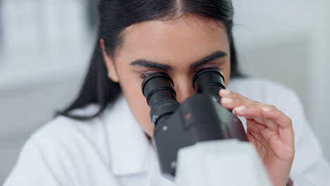 el científico mira en un microscopio de mano para