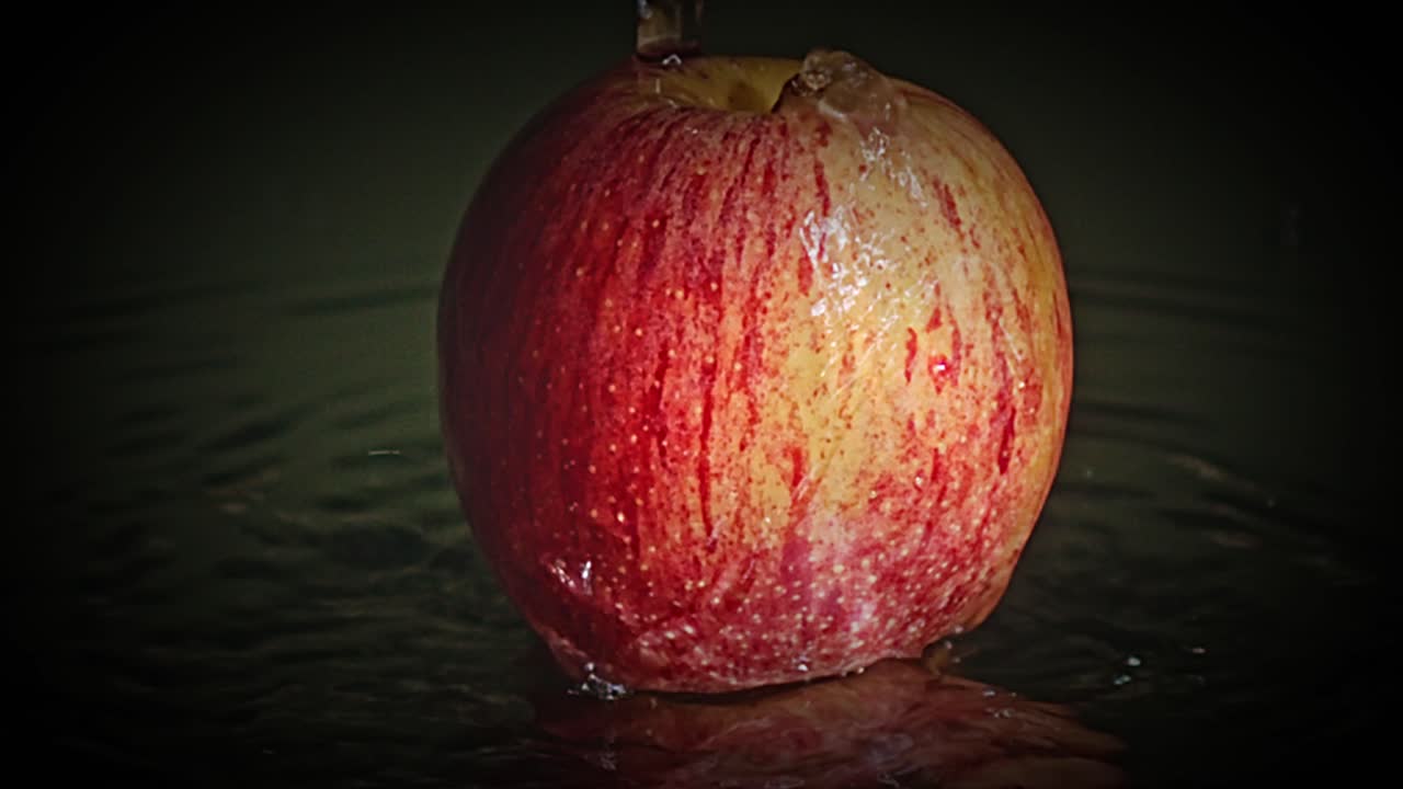 맛있는 신선한 주스 사과, 물의 스프레이, 창의성과 혁신