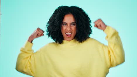 strong, power and portrait of a woman with muscle