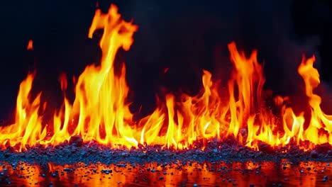 a close up of a fire burning in the dark