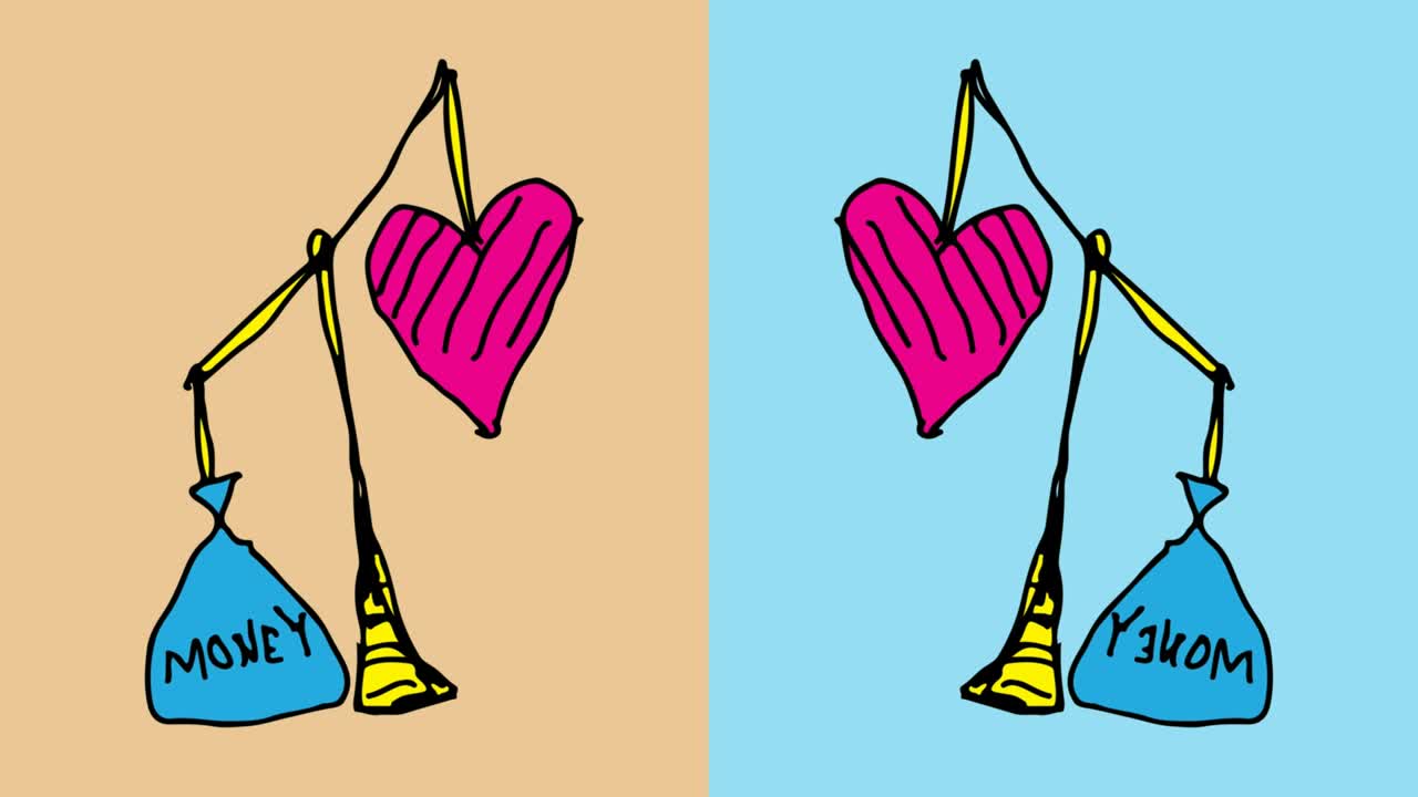 아이들은 사랑과 돈의 주제로 팝 아트  없는 배경을 그리고 있습니다.