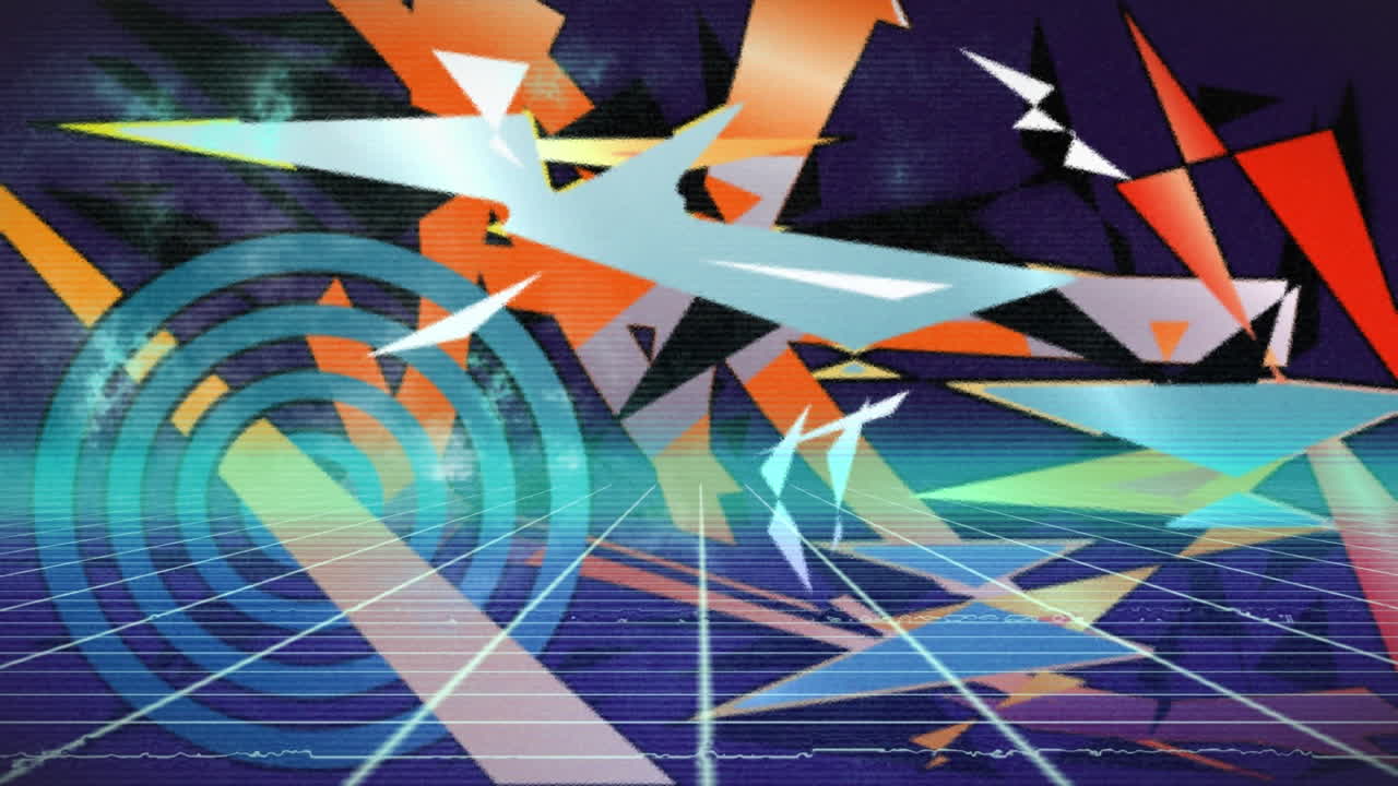 그리드 위에 다채로운 모양을 움직이는 애니메이션