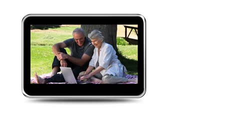 montage of a retired couple relaxing outside