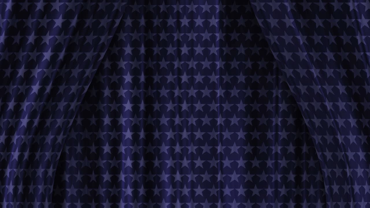 Opening curtains with stars. Animation in loop seamless motion through the curtains.