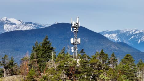 telecommunications tower on top of mountain at horseshoe bay in bc, canada