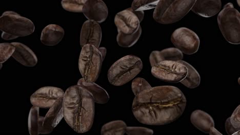 falling coffee grains on a black background