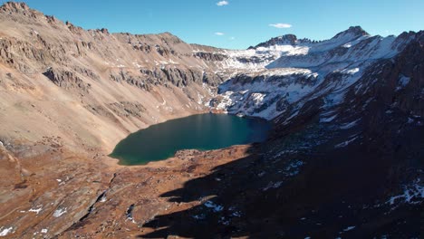 Drone-aerial-view-of-Blue-Lake-in-Telluride,-Colorado