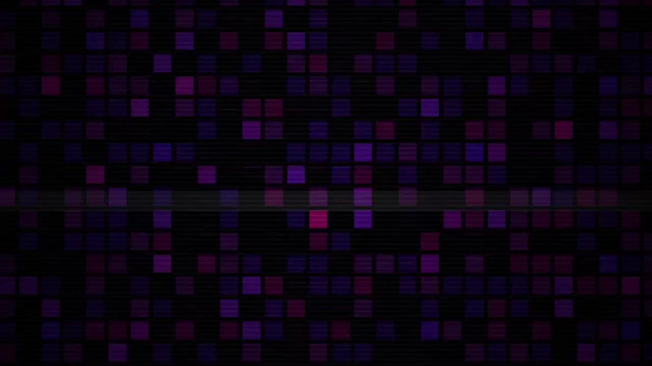 Retro Glitch Screen with Flickering Purple and Pink Pixels