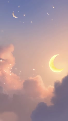 dreamy celestial scene with soft pastel clouds and twinkling stars, viewed from a low angle, perfect