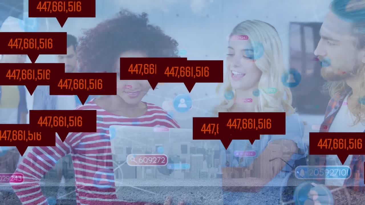 animación de números cambiando más gente de negocios trabajando juntos