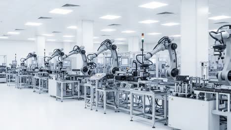 advanced robotic automation in a modern manufacturing environment: a showcase of precision engineering and high-tech assembly processes