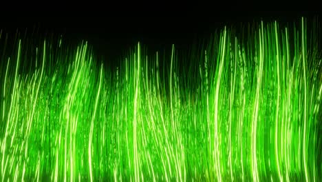 abstract wavy moving green grass or algae like hair with golden highlights on black background. 4k loop motion graphic