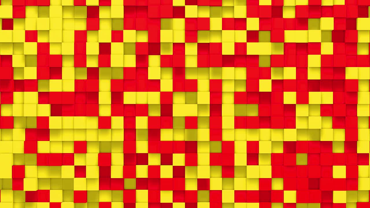 cubo de caja pequeña roja naranja fondo geométrico aleatorio. ilustración de mosaico de píxeles cuadrados abstractos. fondo de bloque de tierra. diseño fractal de fantasía. arte digital. bucle de animación 3d de 4k